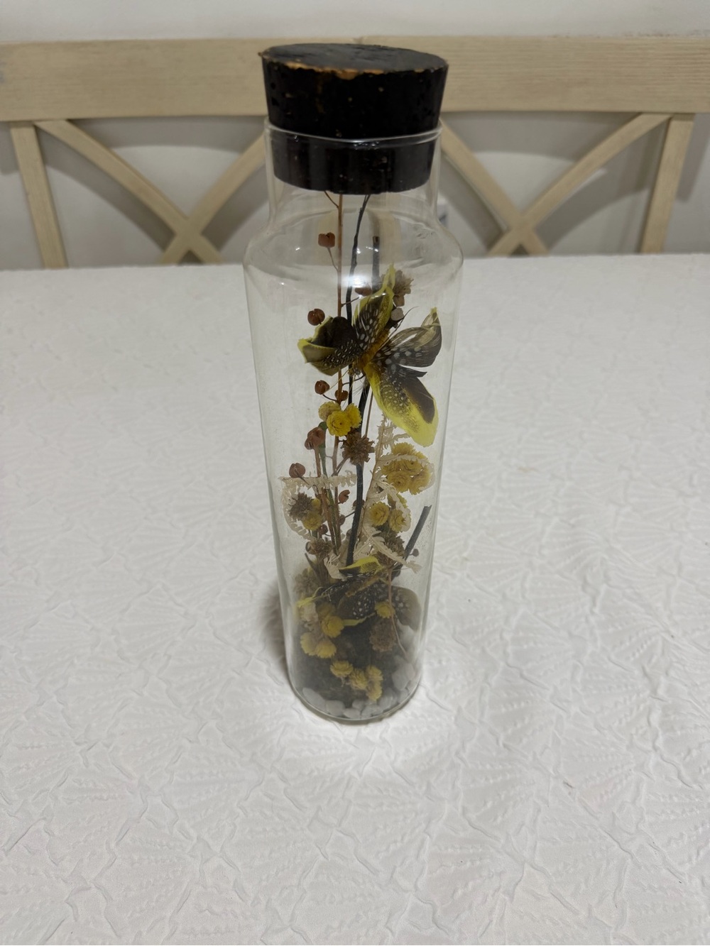 Yellow Preserved Floral Bottle Accent with Butterfly